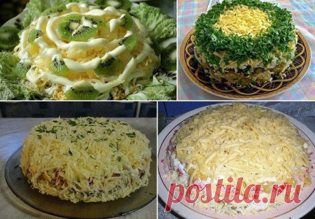 10 салатов с грибами
 
1. Салат из куриного филе, свежих огурцов и консервированных шампиньонов
 
Ингредиенты:
 
-2-3 вареных куриных филе,
-3 вареных вкрутую яйца,
-2 свежих огурца,
-1 небольшая луковица,
-1 небольшая банка консервированных шампиньонов,
-100 г сыра, майонез
 
Приготовление:
 
Куриное филе, огурцы, луковицу порезать кубиками. Из шампиньонов слить воду, при необходимости — порезать. Сыр натереть на мелкой терке. Из яиц вынуть желтки, а белки порезать соломк...