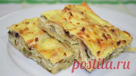 Пирог из лаваша с грибами и сыром. И не нужно возиться с тестом