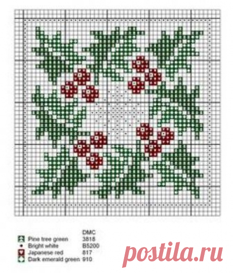 Winter and Christmas: holly with berries cross stitch chartl