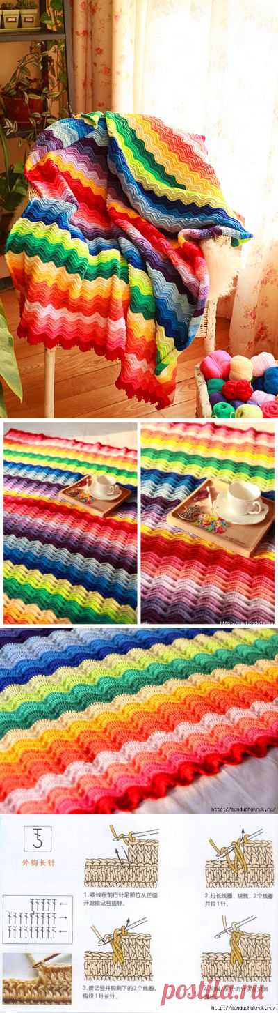 Радужный плед крючком. Схема. — Мир вязания и рукоделия