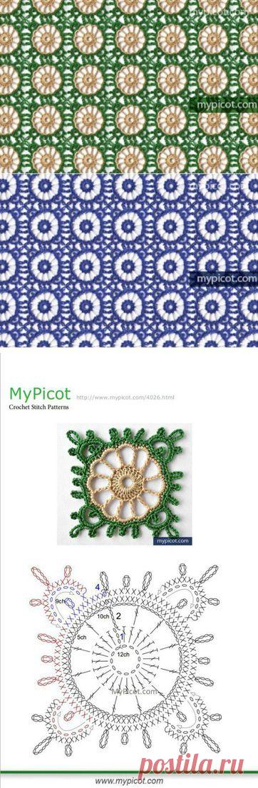 . Квадратный мотив:схема+ ссылка на МК. - Все в ажуре... (вязание крючком) - Страна Мам