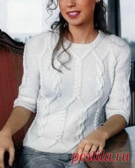 Красивое вязание | Пуловер спицами с аранами