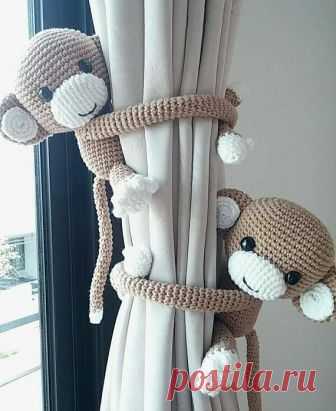 Monkey curtain tie back cotton yarn crochet monkey