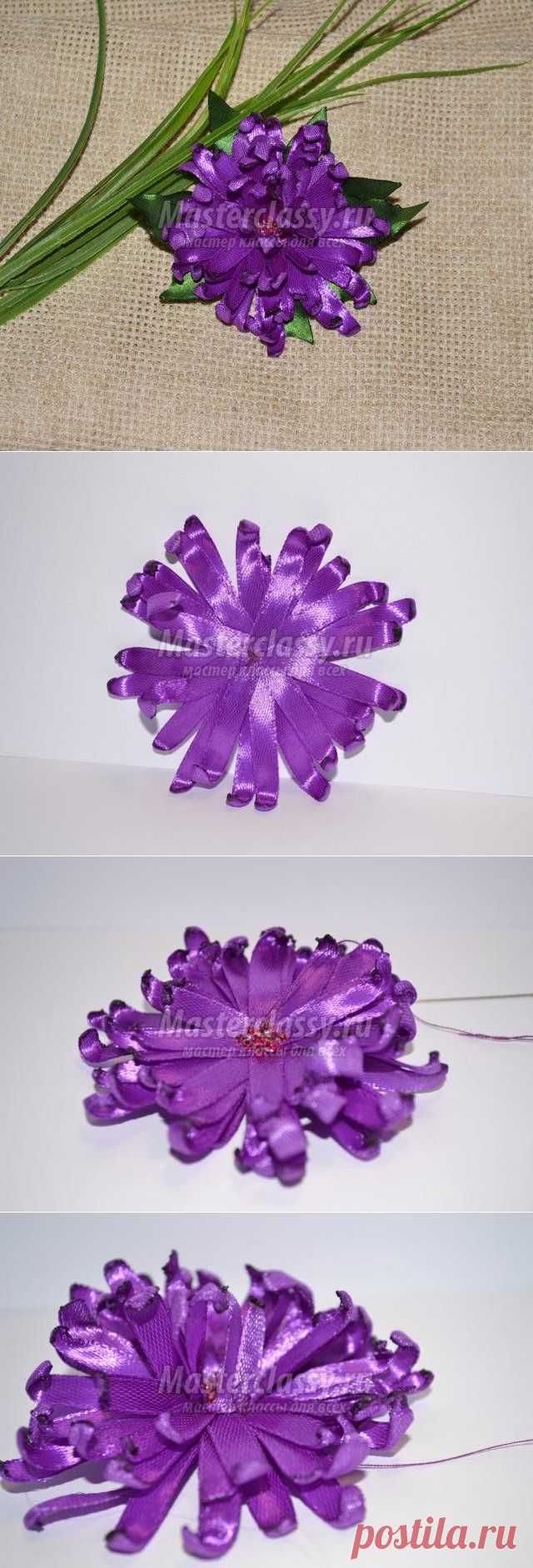 Резинка для волос из атласных лент. Астра. Мастер-класс с пошаговыми фото