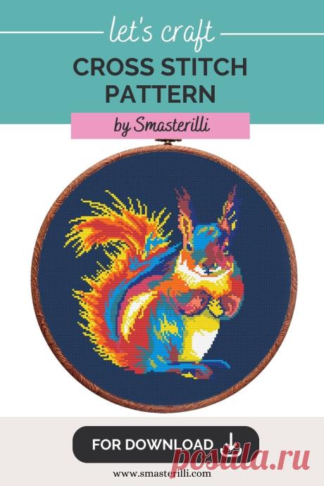 Rainbow animals: colorful squirrel cross stitch pattern PDf by Smasterilli. Digital cross stitch pattern for instant download.