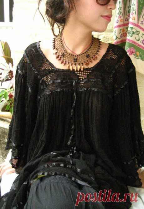 Monarca Black Mexican Dress Tunic unique Fairy by AidaCoronado