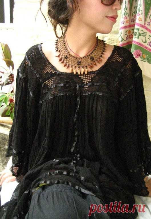 Monarca Black Mexican Dress Tunic unique Fairy by AidaCoronado