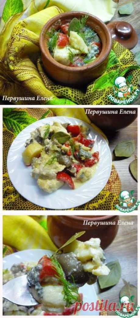 Треска с овощами и грибами в сливочно-соевом соусе - кулинарный рецепт