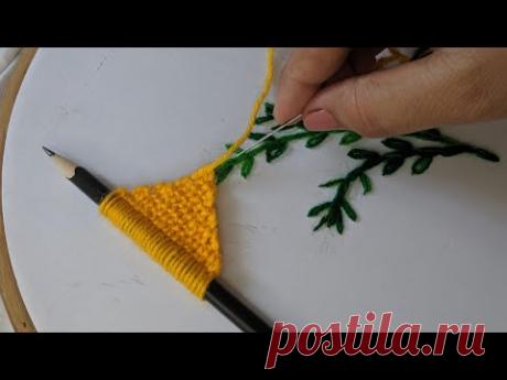 It's so Beautiful.Amazing Hand Embroidery flower design trick with pencil.Hand Embroidery flower