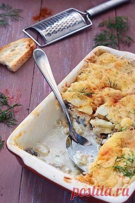 Как приготовить картофельная запеканка с курицей и грибами - рецепт, ингридиенты и фотографии