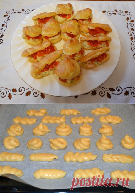 ЭКЛЕРЫ С МЯГКИМ СЫРОМ, КРЕВЕТКАМИ И КРАСНОЙ ИКРОЙ