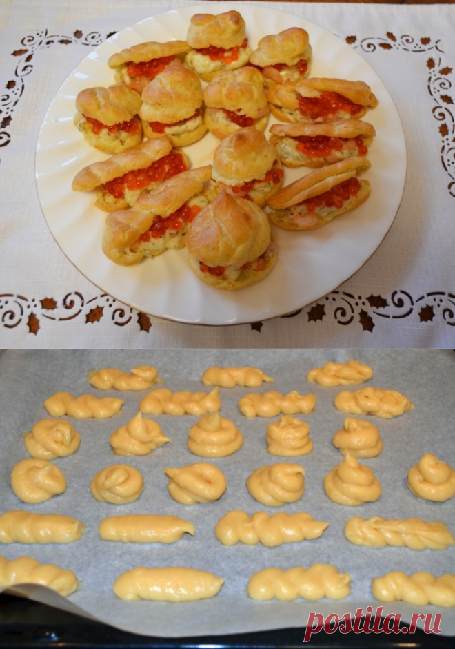 ЭКЛЕРЫ С МЯГКИМ СЫРОМ, КРЕВЕТКАМИ И КРАСНОЙ ИКРОЙ