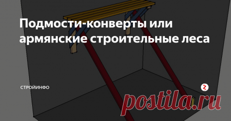 Подмости-конверты или армянские строительные леса Рассмотрим вариант строительных лесов подмости-конверты (так называемые "армянские леса"), их часто используют, когда есть возможность опоры на стену.