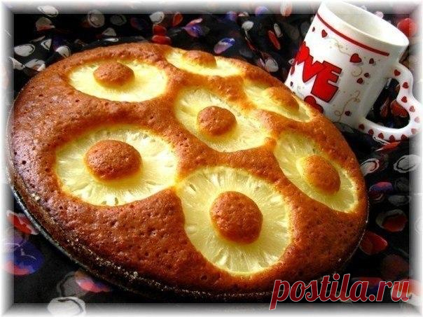 Очень простой пирог с консервированными ананасами | Четыре вкуса