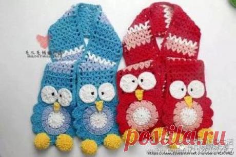 ДЕТСКИЙ ШАРФ С СОВУШКАМИ. КРЮЧОК.