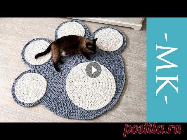 Вяжем коврик крючком из трикотажной пряжи | коврик-лапка Вяжем коврик-лапку крючком из трикотажной пряжи. Пряжа из видео: Промокод на СКИДКУ 5%: 1318 На коврик у меня ушло почти 11 мотков. 7 шт. цвета грэй 4...