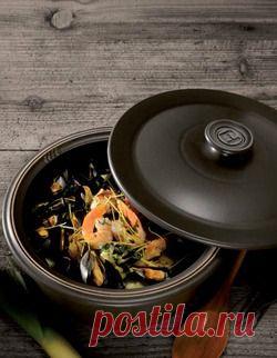 Креветки и мидии с шафраном, приготовленные на медленном огне - кулинарный рецепт.