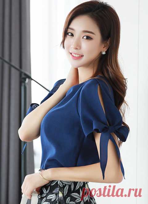Ribbon Detail Slit Sleeve Blouse Korean Women's Fashion Shopping Mall, Styleonme. N