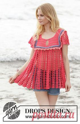 Туника Праздничное настроение Нарядная женская туника, связанная крючком 4 мм из хлопка. Вязание модели начинается рядами с кокетки, которая далее обвязана полосатым цветным...