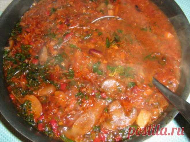 Постное меню. Грибной борщ с фасолью.