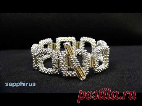 【ビーズステッチ】特小ビーズと竹ビーズだけで作るブレスレット☆作り方　How to make a bracelet with seed beads and bugle beads.