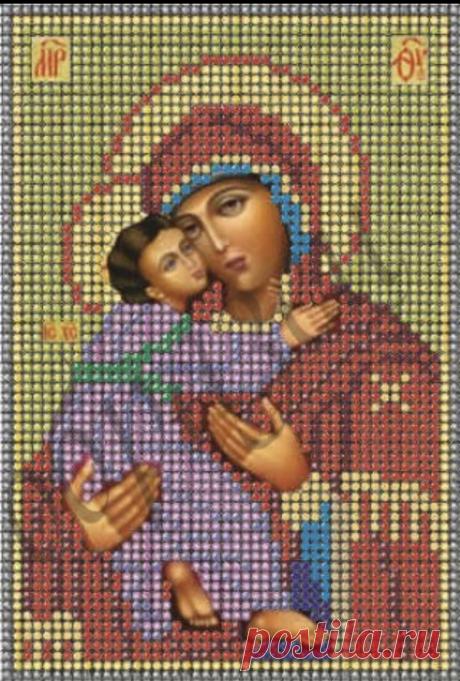 Образ Пресвятой Богородицы Владимирская. Цветная схема для вышивки крестиком бисером