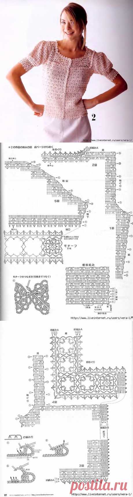 Ажурный жакетик с короткими рукавами.
