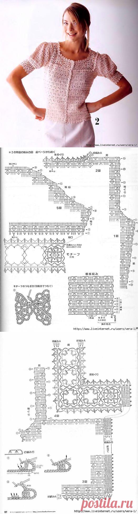 Ажурный жакетик с короткими рукавами.