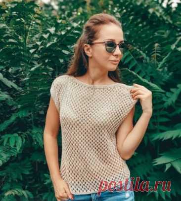 Вяжем топ сетчатым узором из 2 прямоугольников.Автор: knit_inka#вязание  • #топ