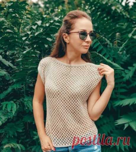 Вяжем топ сетчатым узором из 2 прямоугольников.Автор: knit_inka#вязание  • #топ