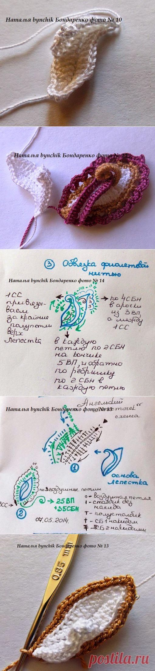 Irish crochet &: Цветок и листик от Натальи Бондаренко. МК.