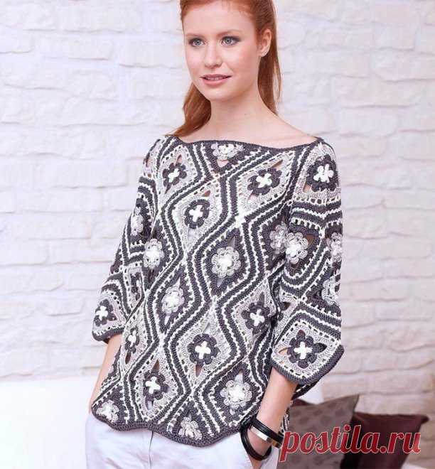 Джемпер из мотивов-ромбов
