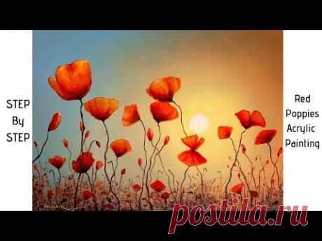 Red Poppies STEP by STEP Acrylic Painting (ColorByFeliks)