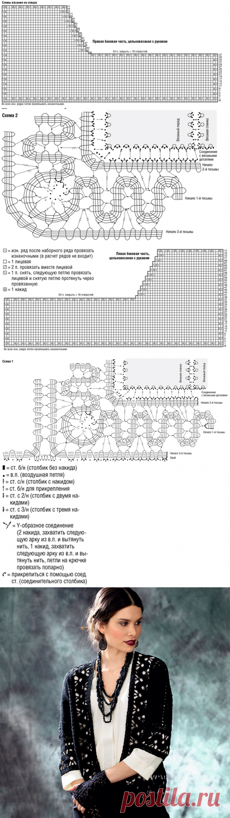 Жакет с ажурными планками - схема вязания крючком. Вяжем Жакеты на Verena.ru