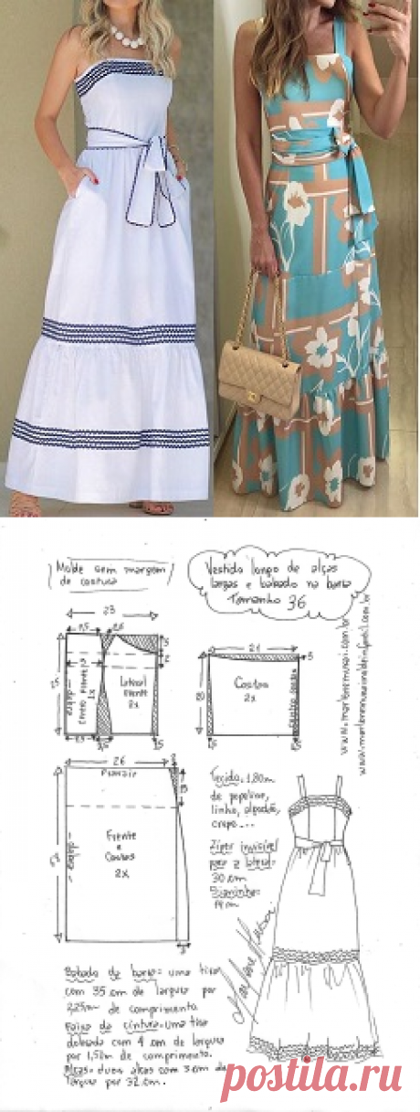 Vestido longo com alças largas e babado na barra - Marlene Mukai