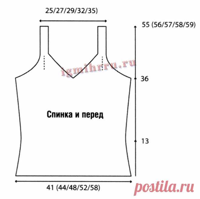 Летний топ из голубой хлопковой пряжи. Вязание спицами