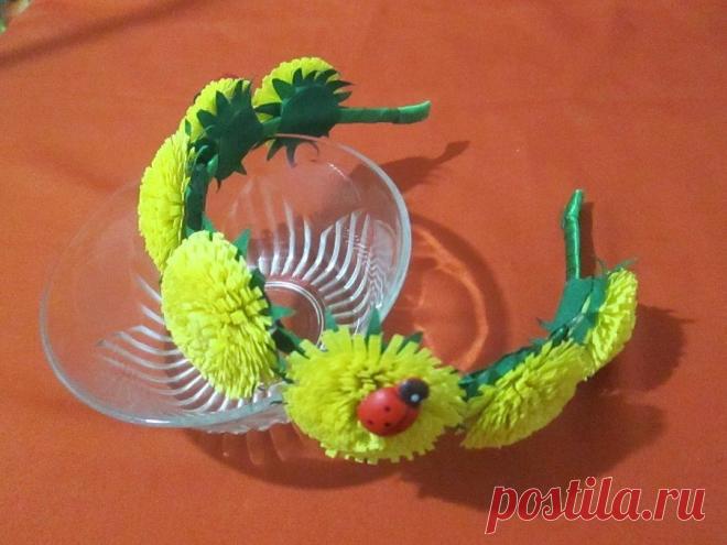 Ободок для волос из тканевых одуванчиков (видео, мастер класс)