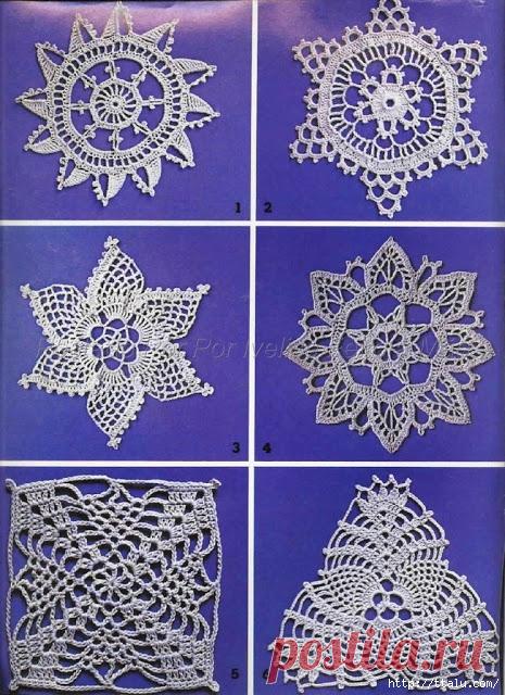 СХЕМЫ ВЯЗАНИЯ КРЮЧКОМ МАЛЕНЬКИХ САЛФЕТОК (МОТИВОВ)