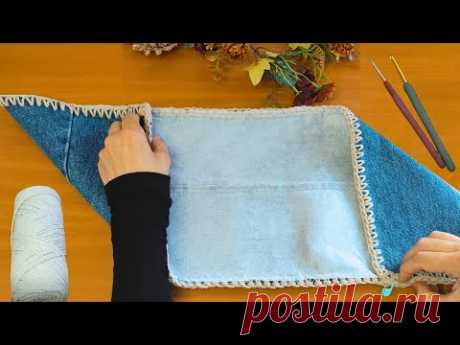 Very easy bag tutorial with old jeans and crochet (with subtitles)