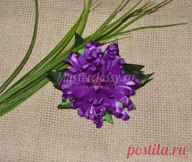 Резинка для волос из атласных лент. Астра. Мастер-класс с пошаговыми фото