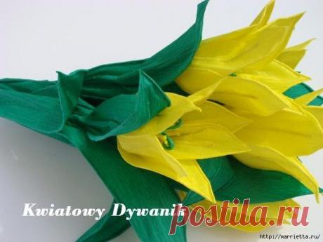 Желтые тюльпаны из креповой бумаги - Цветы из ткани и бумаги