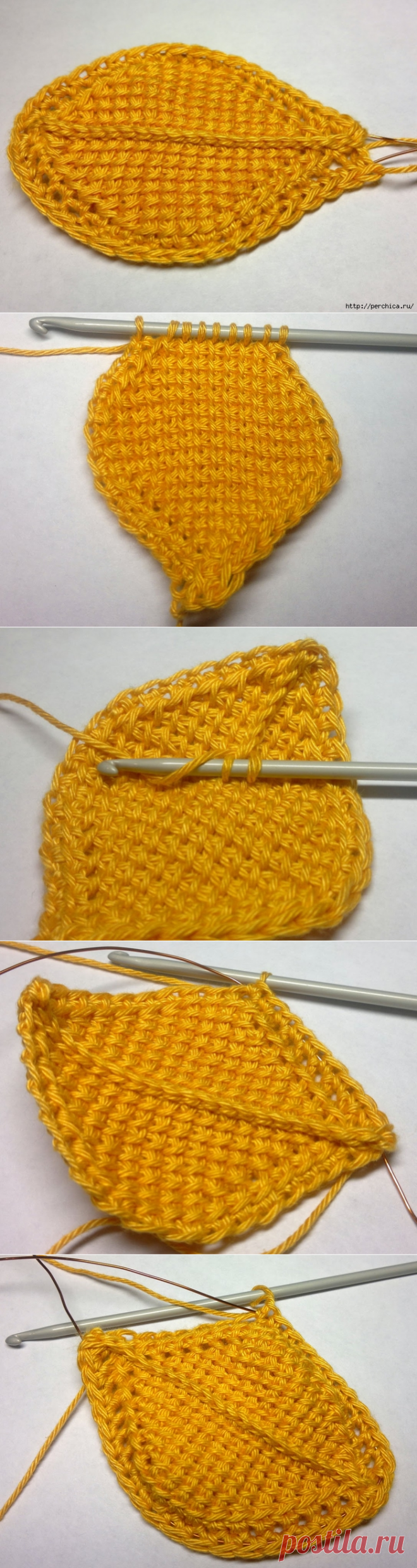 Поперечное тунисское вязание на примере лепестка - мастер-класс