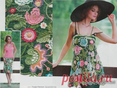 Юбка-сарафан крючком ЮЖНОЕ ЛЕТО. Сцепной гипюр. Описание, схемы