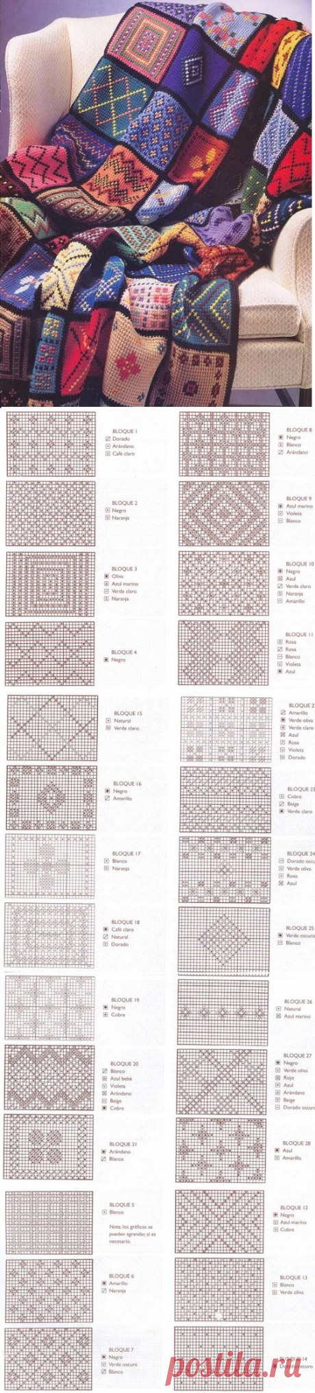 Схема вязания спицами пледа. Схема вязания пледа спицами из квадратов. | Вязание для всей семьи