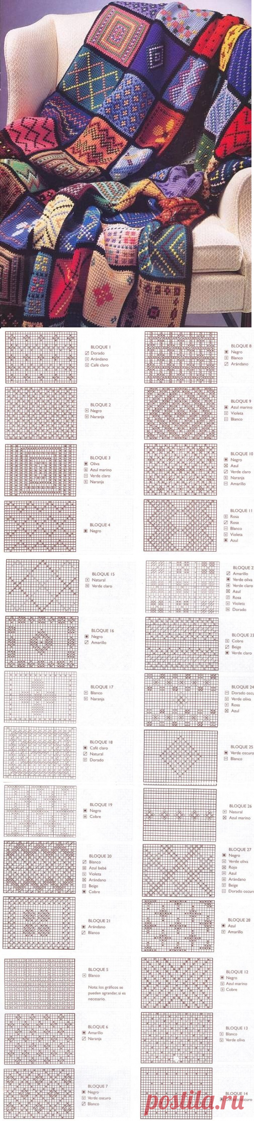 Схема вязания спицами пледа. Схема вязания пледа спицами из квадратов. | Вязание для всей семьи