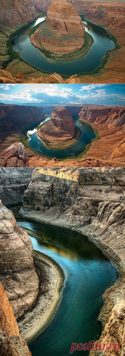 Изгиб Подковы - своеобразное геологическое образование на излучине реки Колорадо, неподалеку от города Пейдж.
Здесь река делает гигантский поворот изгибаясь сначала на восток, а затем на запа