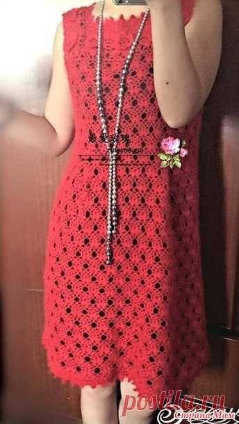 Красное ажурное платье с объемными мотивами на кокетке. - Все в ажуре... (вязание крючком) - Страна Мам