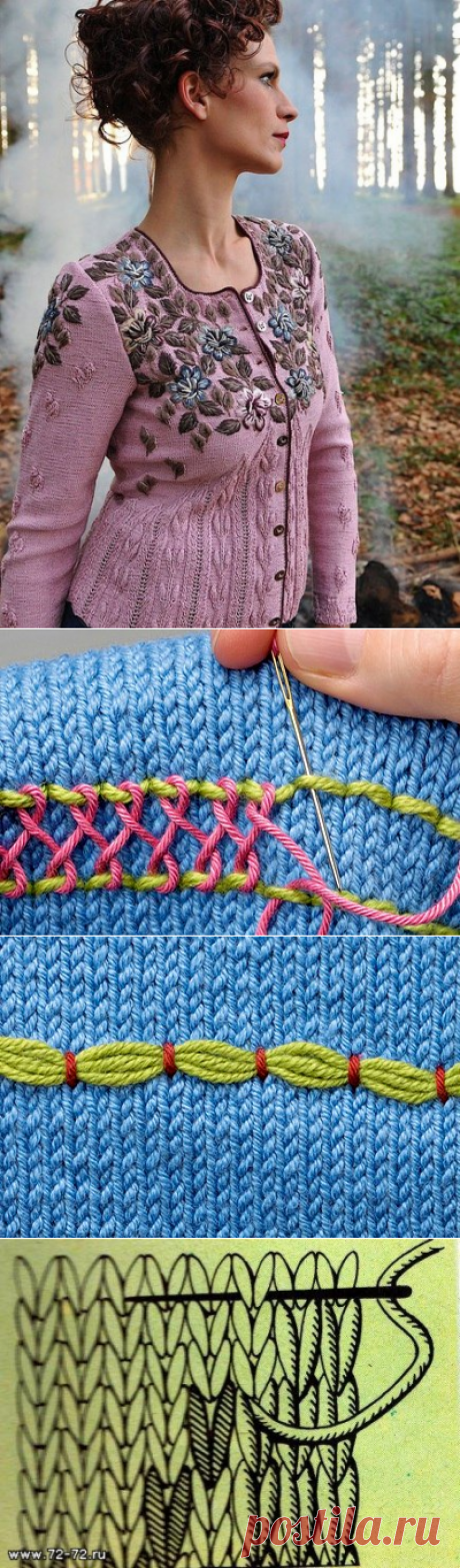 ПРИЁМЫ УКРАШЕНИЯ ВЯЗАНОГО ПОЛОТНА ВЫШИВКОЙ / Декор / Интересные идеи декора