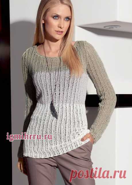 На каждый день. Ажурный пуловер с эффектом перетекания цветов, от немецких дизайнеров. Вязание спицами
