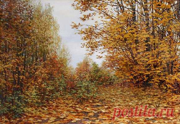 ОLEГ - Октябрь. Лух. Тихо холст на двп, масло, 2003 г., 35х50, скан с аналогового фото из альбома «Пейзаж»